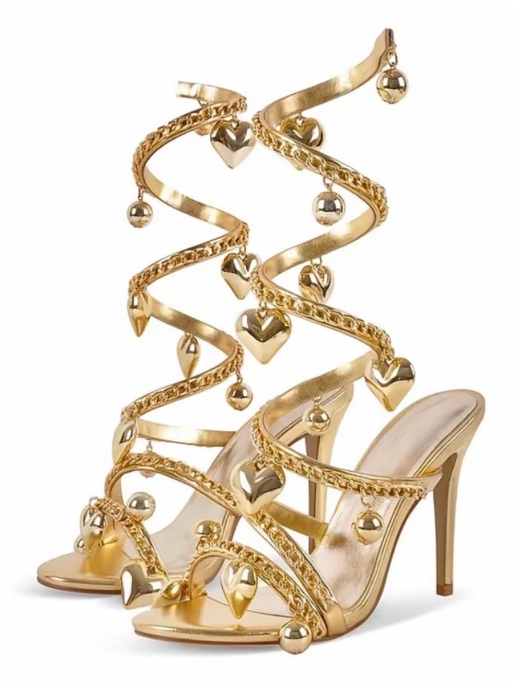 Fashion Nova Gold Spiral Charm Stiletto Sandals